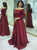 A Line Off the Shoulder Long Sleeves Lace Satin Prom Dresses
