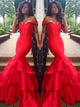 Mermaid Off the Shoulder Satin Ruffles Prom Dresses