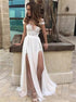 A Line Scoop Appliqued  Chiffon Prom Dresses with Slit LBQ3690