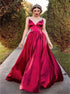 A Line Spaghetti Straps Satin Pleats Prom Dress LBQ3790