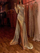 One Shoulder Mermaid Sequins Golden Prom Dresses