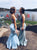 Scoop Sweep Train Blue Evening Dresses with Sequins