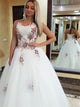 Ball Gown Ivory Strapless Tulle Lace Up Appliques Prom Dresses 
