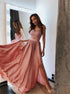A Line Pink Chiffon Spaghetti Straps Appliques Prom Dress LBQ3052