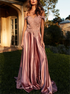 A Line Off the Shoulder Satin Appliques Prom Dress LBQ3267