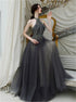 Dark Grey Beadings Tulle Long Prom Dresses LBQ1701