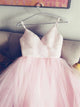 A Line Spaghetti Straps Tulle Pink Floor Length Prom Dresses