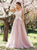 A Line V Neck Pink Backless Appliques Chiffon Prom Dresses