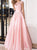 A Line Scoop Satin Pink Appliques Prom Dresses with Bow Knot