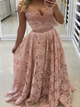 Sweetheart A Line Pink Lace Beadings Prom Dresses