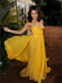 Yellow Chiffon Sweetheart Pleats Sweep Train Prom Dress LBQ1885