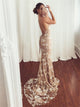 Mermaid Sleeveless Champagne Tulle Prom Dresses with Appliques