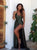 Sweep Train Satin Green Evening Dresses