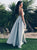 Sweep Train Blue Open Back Evening Dresses