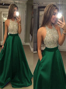 Sweep Train Green Evening Dresses