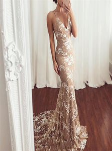 Mermaid V Neck Lace Up Tulle Prom Dresses 