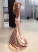 Sexy Mermaid Long Satin Pink Prom Dresses with Open Back 