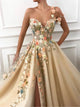 A Line Floor Length One Shoulder Prom Dresses with Side Slit