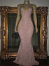 Blushing Pink Sequins V Neck Sleeveless Mermaid Prom Dress LBQ2916
