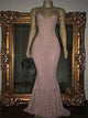 Blushing Pink Sequins V Neck Sleeveless Mermaid Prom Dresses