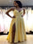 Yellow Floor Length A Line Slit Satin Prom Dresses
