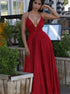 A Line Spaghetti Straps V Neck Lace Up Satin Prom Dresses LBQ2603