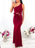 One Shoulder Burgundy Mermaid Slit Satin Prom Dresses LBQ2681