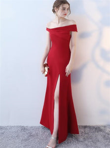 Mermaid Off the Shoulder Sleeves Slit Satin Prom Dresses