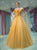 A Line Off the shoulder Yellow Lace Up Rhinestone Prom Dresses