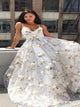 A Line 3D Lace Spagehtti Strap White Tulle Prom Dresses