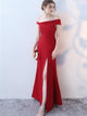 Mermaid Off the Shoulder Sleeves Slit Satin Prom Dresses
