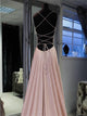 Sweep Train Pink Lace Up Evening Dresses