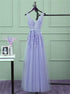 A Line Light Purple Tulle Appliques Open Back Prom Dress LBQ2705