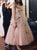 A Line Long Sleeves Blush Pink Tulle Prom Dresses with Embroidery 