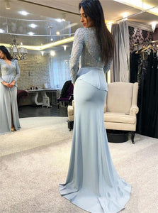 Mermaid V Neck Long Sleeves Chiffon Prom Dresses