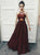 A Line Burgundy Halter Chiffon Appliques Prom Dresses