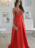 Red Floral Strapless Satin Open Back A Line Prom Dresses LBQ1962