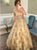 A Line V Neck Sparkly Tulle Champage Prom Dresses