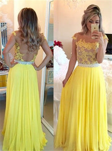 Sweep Train Yellow Backless  Evening Dresses