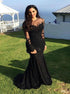 Mermaid Black Long Sleeves Tulle Prom Dress with Appliques LBQ2422