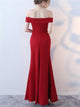 Mermaid Off the Shoulder Slit Satin Floor Length Prom Dresses