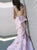 Sweep Train Lace Satin Ruffles Prom Dresses