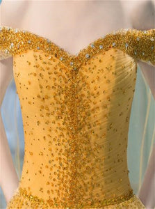 Sweep Train Yellow Evening Dresses
