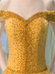 Sweep Train Yellow Evening Dresses