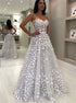 A Line White Sweetheart Flower Tulle Prom Dress LBQ2154