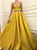  A Line Appliques Yellow Satin Prom Dresses