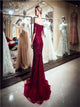 Dark Red Beadings Mermaid Prom Dresses with Sweep Train