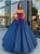 Ball Gown Navy Blue Flower Tulle Prom Dresses 