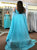 Blue Spaghetti Straps Sweep Train Prom Dresses
