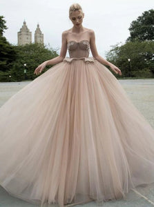 Ball Gown Pink Sweetheart Tulle Appliques Prom Dresses